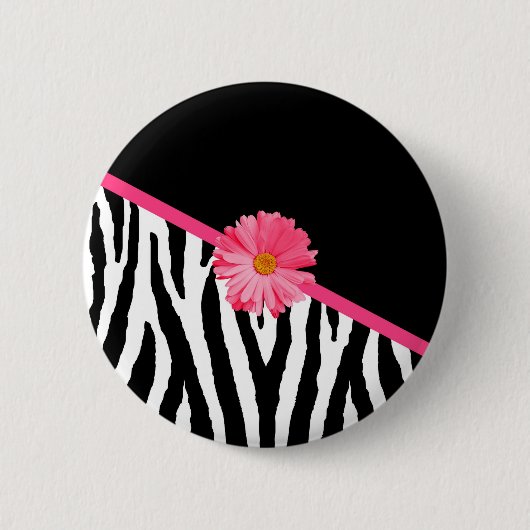 Zebra Pattern Girly Pink Daisy Ronde Button 5,7 Cm (Voorkant)