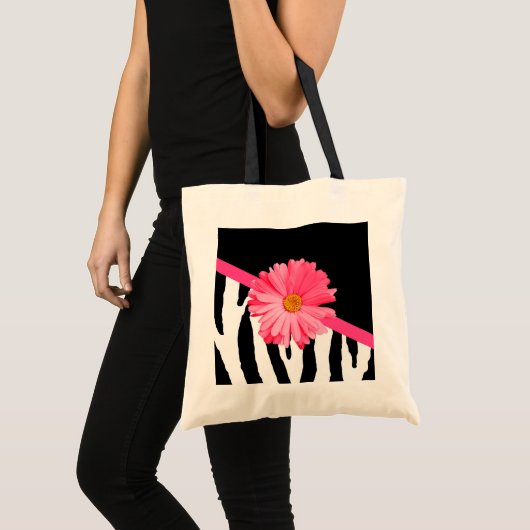 Zebra Pattern Girly Pink Daisy Tote Bag (Voorkant (product))