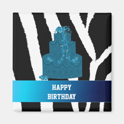 Zebra Pattern met Birthday Cake Magneet (Voorkant)
