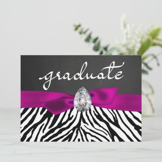 Zebra Pattern Rustic Chalkboard Afstuderen script Kaart (Staand voorkant)