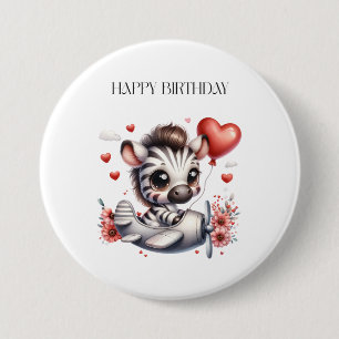 Zebra Piloot Verjaardag Ronde Button 7,6 Cm