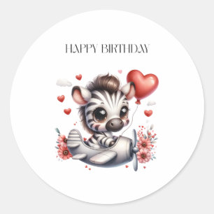 Zebra Piloot Verjaardag Ronde Sticker