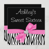 Zebra Pink Bow Diamond Sweet 16 Invitations (Devant / Derrière)