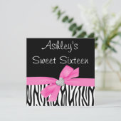 Zebra Pink Bow Diamond Sweet 16 Invitations (Debout devant)