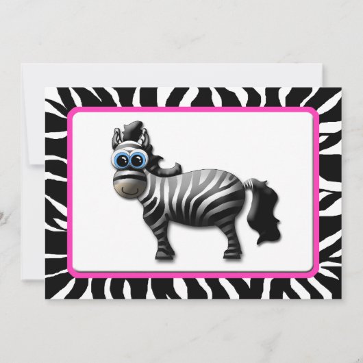 Zebra Pink Frame Baby Shower Invitations (Devant)