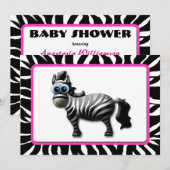 Zebra Pink Frame Baby Shower Invitations (Devant / Derrière)