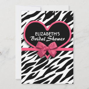 zebra Pink Heart Bruids Douche Uitnodigingen