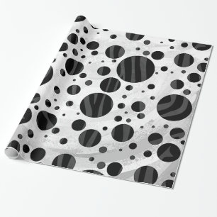 Zebra Polka Dot Black en Grey Print Cadeaupapier