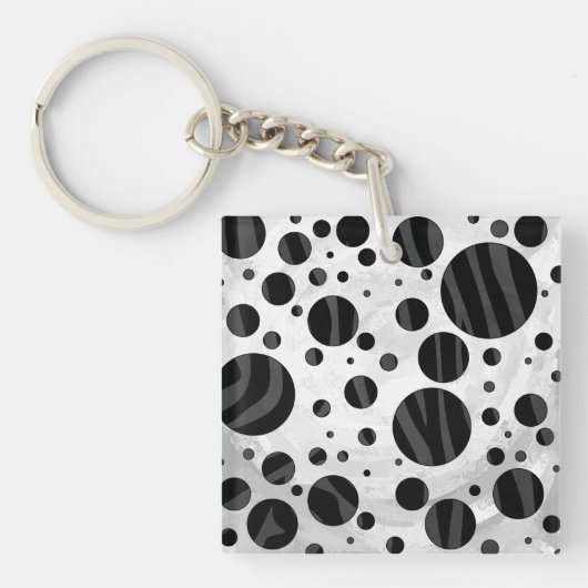 Zebra Polka Dot Black en Grey Print Sleutelhanger (Voorkant)