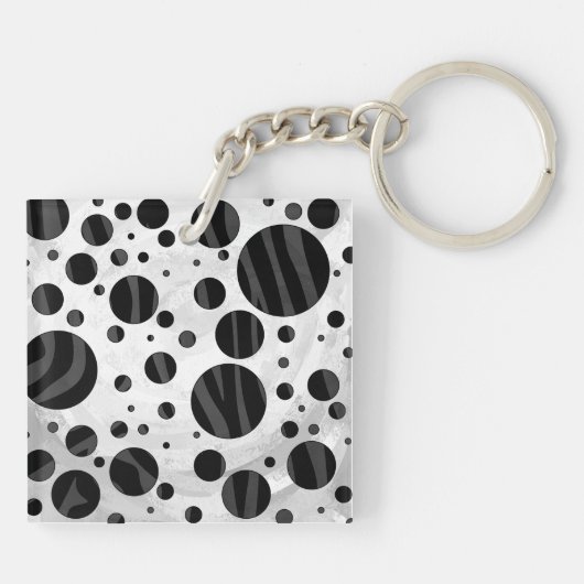 Zebra Polka Dot Black en Grey Print Sleutelhanger (Achterkant)