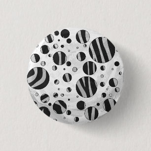 Zebra Polka Dot Black en Light Grey Ronde Button 3,2 Cm