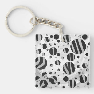 Zebra Polka Dot Black en Light Grey Sleutelhanger