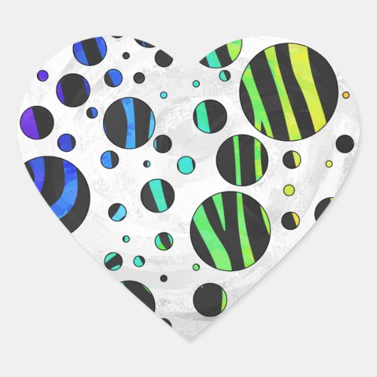 Zebra Polka Dot Black en Rainbow Print Hart Sticker (Voorkant)