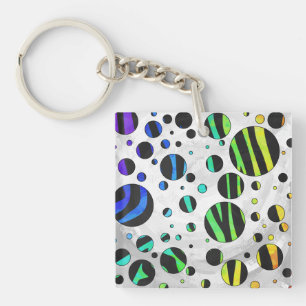 Zebra Polka Dot Black en Rainbow Print Sleutelhanger