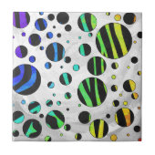 Zebra Polka Dot Black en Rainbow Print Tegeltje (Voorkant)
