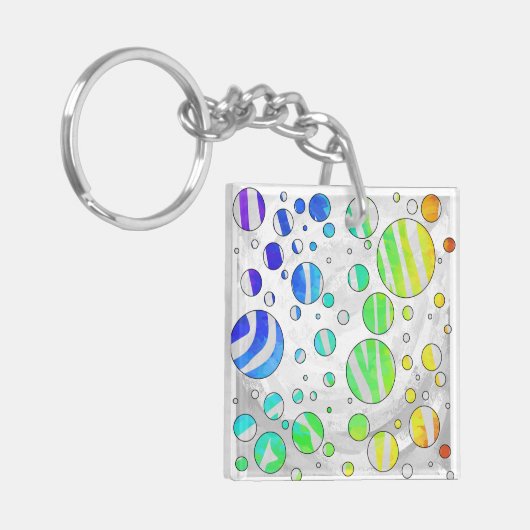 Zebra Polka Dot Rainbow en White Print Sleutelhanger (Voorkant Links)