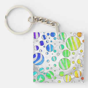 Zebra Polka Stip Regenboog en Wit Print Sleutelhanger