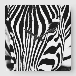 Zebra portret zwart-wit vierkante klok
