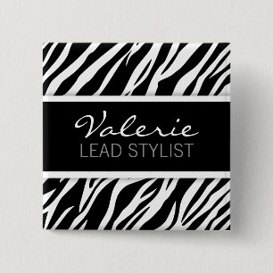 Zebra Print (aangepast) Hair Salon Name Badge Pin Vierkante Button 5,1 Cm