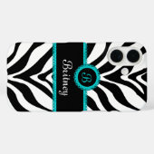 Zebra Print Aqua Lace Monogram Case-Mate iPhone Case (Achterkant (horizontaal))