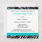 Zebra Print Aqua Photo Graduation Invitation (Dos)