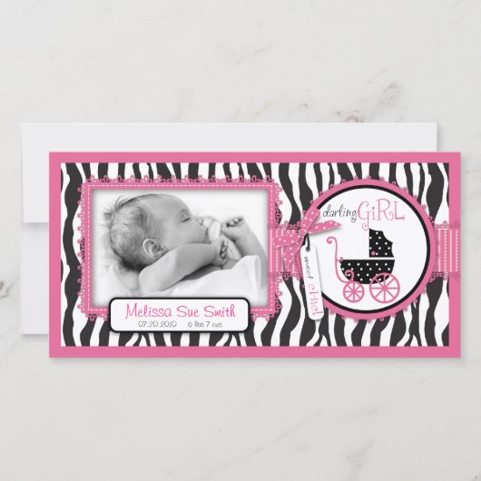 Zebra Print & Baby Carriage aankondiging (Voorkant)