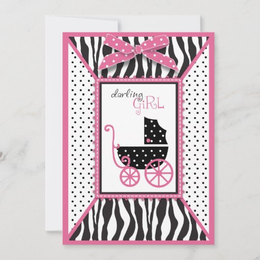Zebra Print & Baby Carriage Baby shower Invitation (Devant)