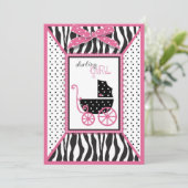 Zebra Print & Baby Carriage Baby shower Invitation (Debout devant)