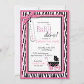 Zebra Print & Baby Carriage Baby shower Invitation (Dos)