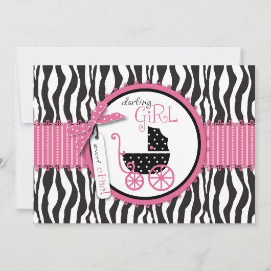 Zebra Print & Baby Carriage Baby shower Invitation (Devant)