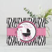 Zebra Print & Baby Carriage Baby shower Invitation (Debout devant)