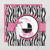 Zebra Print & Baby Carriage Baby shower Invitation (Devant / Derrière)
