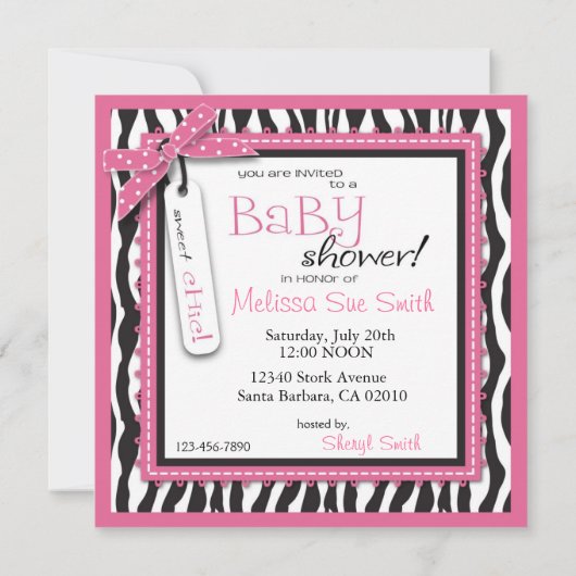 Zebra Print & Baby Carriage Baby shower Invitation (Dos)