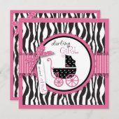 Zebra Print & Baby Carriage Baby shower Invitation (Devant / Derrière)