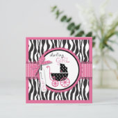 Zebra Print & Baby Carriage Baby shower Invitation (Debout devant)