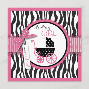 Zebra Print & Baby Carriage Baby shower Invitation