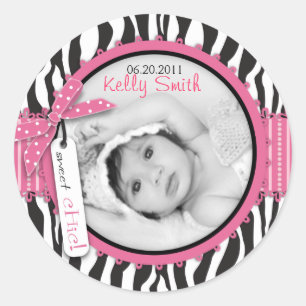 Zebra Print & Baby Carriage Foto Invoegen Ronde Sticker