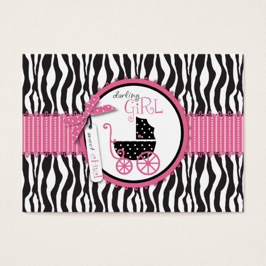 Zebra Print & Baby Carriage Gift Label Visitekaartje (Voorkant)