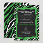 Zebra Print Baby shower Invitation - Green (Devant / Derrière)