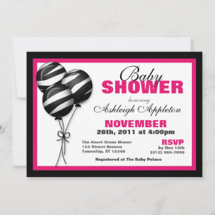 Zebra print ballon Fuchsia Baby shower uitnodiging
