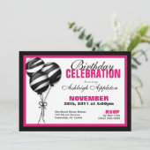 Zebra Print Balloons Fuchsia Invitations d'anniver (Debout devant)