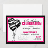Zebra Print Balloons Fuchsia Invitations d'anniver (Devant / Derrière)