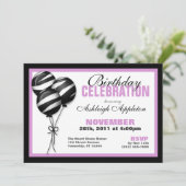 Zebra Print Balloons violet Invitations d'annivers (Debout devant)