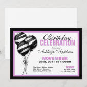 Zebra Print Balloons violet Invitations d'annivers (Devant / Derrière)