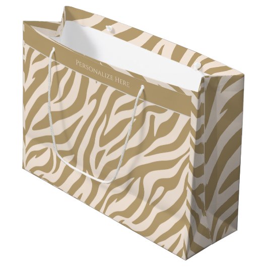 Zebra Print-Beige Groot Cadeauzakje (Voorkant Gekanteld)