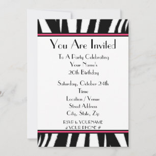 Zebra Print Birthday Party Invitation Kaart