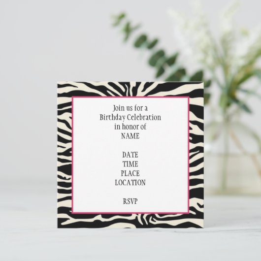 Zebra Print Birthday Uitnodiging (Staand voorkant)