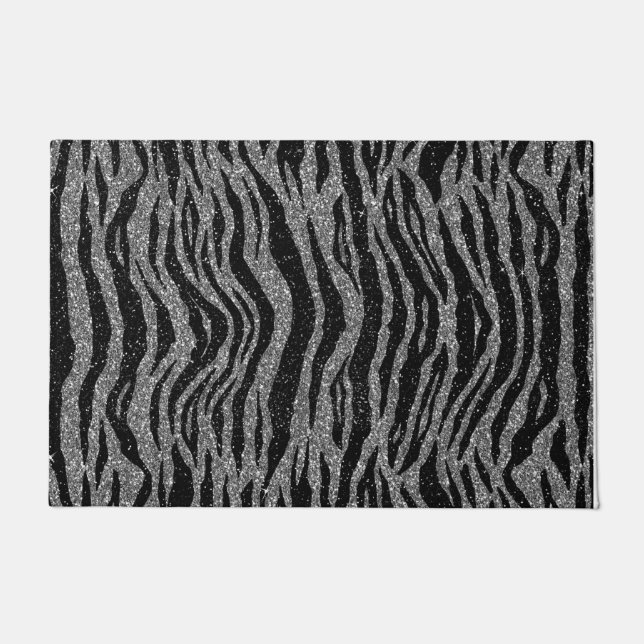 Zebra Print Black en Grey Silver Deurmat (Voorkant)