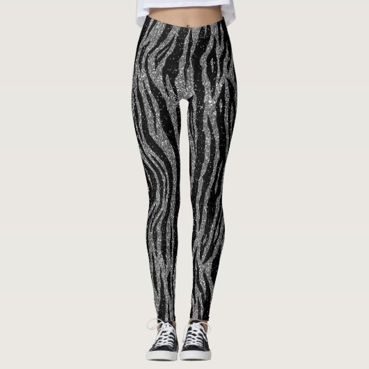 Zebra Print Black en Grey Silver Leggings (Voorkant)