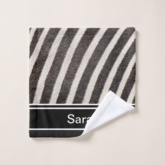 Zebra Print Black en White Pattern Monogram Bad Handdoek (Wasdoekje)